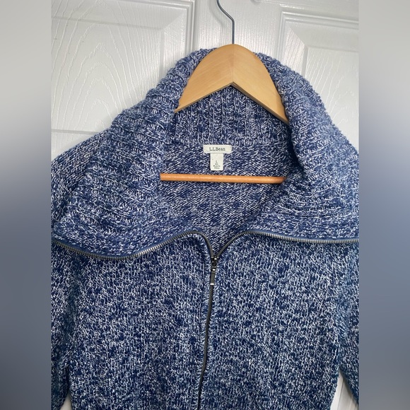 Vintage L.L. Bean Navy Blue Marled Cardigan Zip Up Sweater With 100% Cotton - Picture 8 of 17
